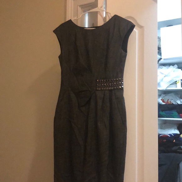 Dk gray classic cotton dress w/decorative waist - Picture 3 of 3
